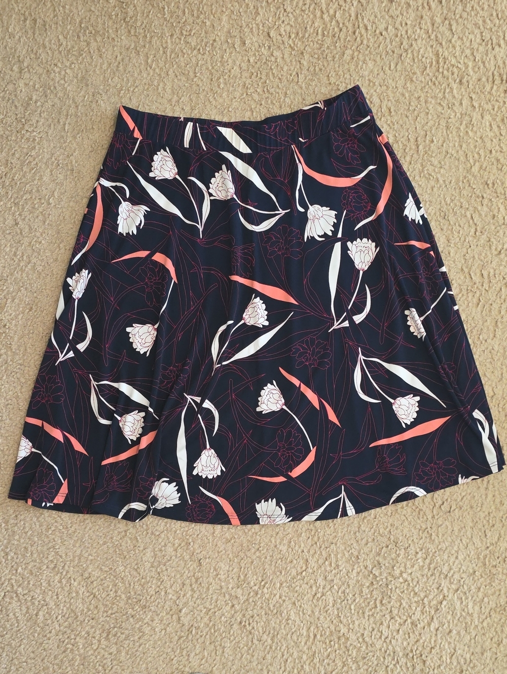 Gilli Navy A-Line Skirt with Coral & White Floral Print